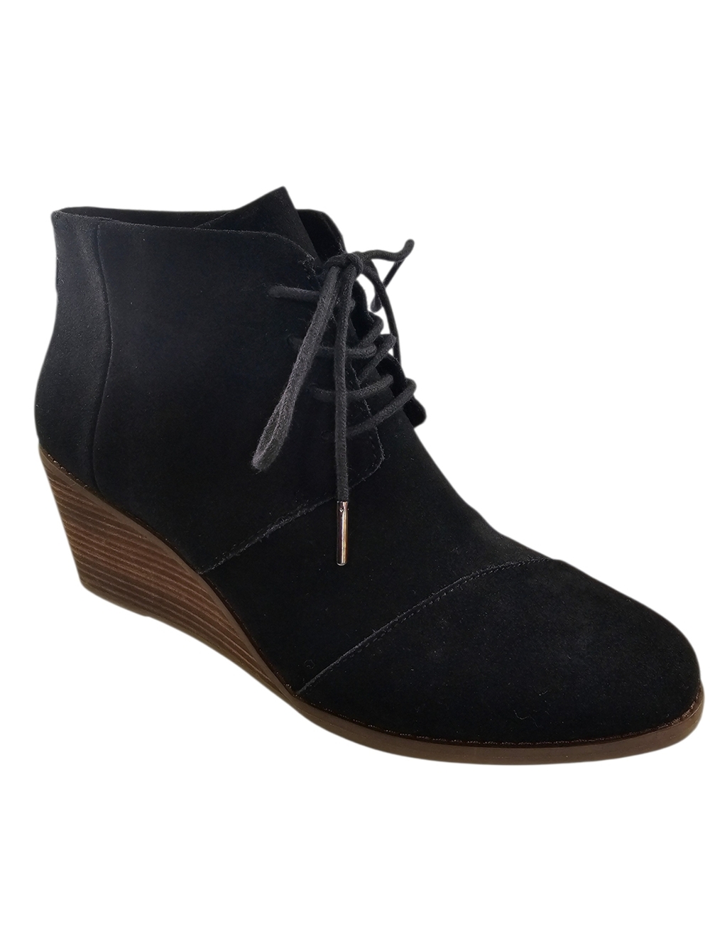 Toms Women's Black Suede 3" Wedge Lace Up Bootie, Size 9.5